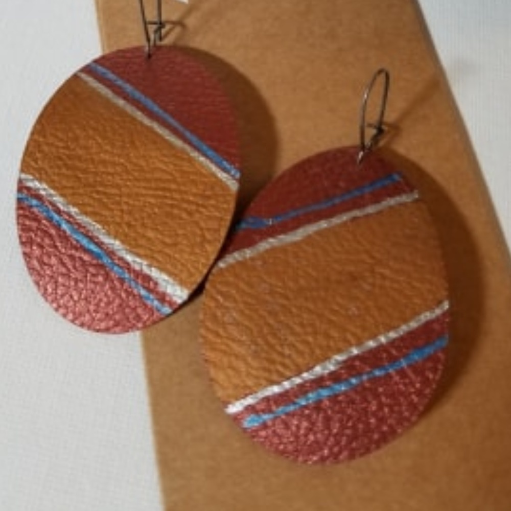 Pleather Drop 2" Earrings Handmade Hand Painted